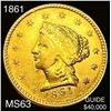 Image 1 : 1861 $2.50 Gold Clark Gruber Denver CHOICE BU