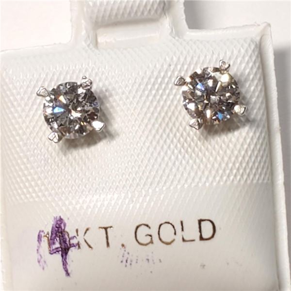 14K White Gold 2 Lab Grown Diamonds(.86Ct, Vs1-Vs2, Very Light Pink) Earrings ) (~weight 0.76g), Mad