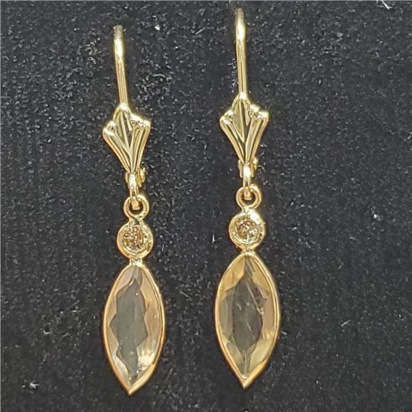 14K Yellow Gold 2 Zultanie(1.75ct) 2 Diamonds (.12Ct, I1-I3,G-H) Earrings (~weight 1.44g), Appraised