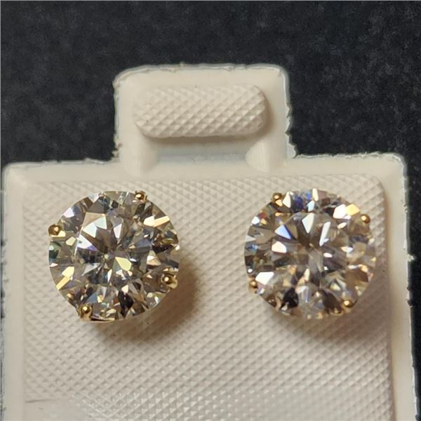 14K Yellow Gold 2 Moissanites(2.58ct) Earrings  (~weight 1.06g), Made in Canada, Appraised Retail $1