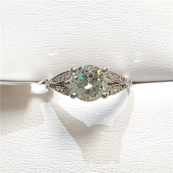 14K White Gold Moissanite(1.9ct) 24 Diamonds (.02Ct, Si2-I2,F-G) Ring  (~weight 2.76g), Made in Cana