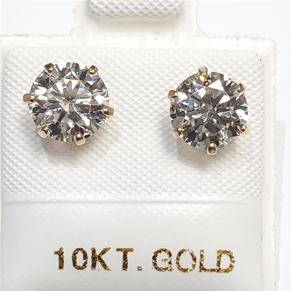 10K Yellow Gold Moissanite(2ct) Earrings) (~weight 0.92g), Appraised Retail $1150