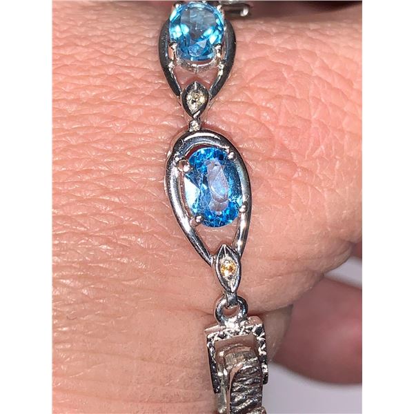 Ladies Topaz & Sapphire Tennis Bracelet 9.60 carats with Certificate Value $1600.00