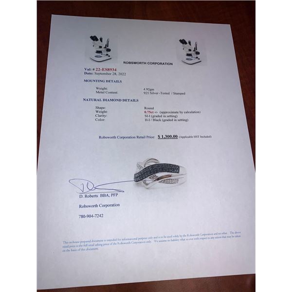 Ladies ,925 silver round cut diamond cluster band with .75 carats with Certificate Value $1300.00