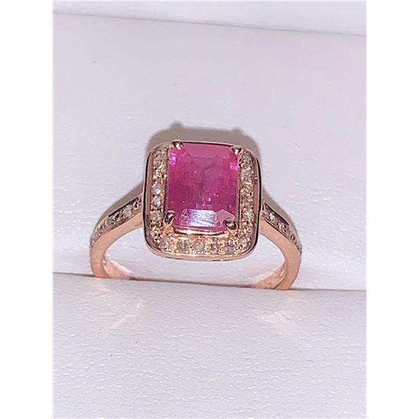 Ladies Natural Ruby emerald cut 1.95 solitaire ring with Certificate Value $1100.00