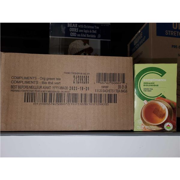 CASE LOT Compliments Organic Green Tea 6 x 20 Sachets /tea bags