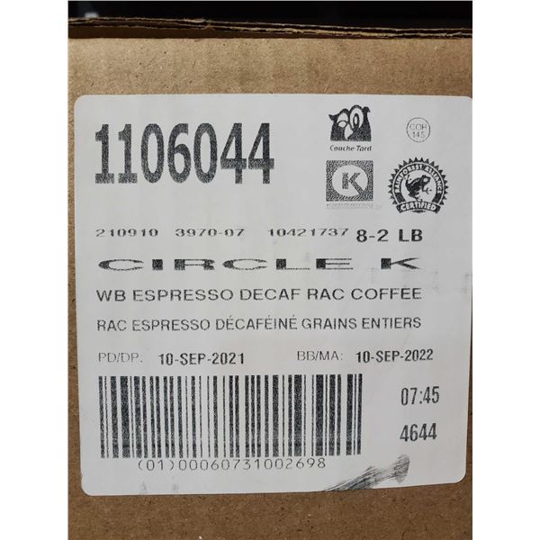 CASE LOT Circle K WB Espresso Decaf Rac Coffee 8 x 2lb Bags