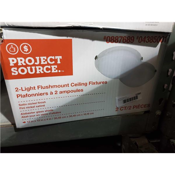 NEW Project Source 2 light flushmount Ceiling fixtures Satin nickle w/ alabaster glass shade