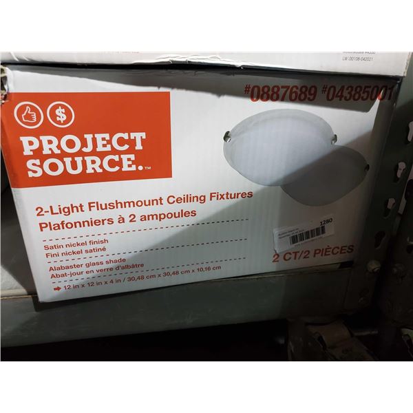 NEW Project Source 2 light flushmount Ceiling fixtures Satin nickle w/ alabaster glass shade