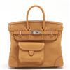 Image 1 : Hermes Sesame Toile Ash Swift Leather Birkin 25cm Cargo Handbag PHW