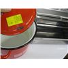 Image 2 : LG. RED ENAMELLED LIDDED POT & STAINLESS STEEL BREADBOX