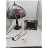 Image 1 : Tiffany Style Lamp with Roses and Dragon Flys (Tested) with Matching Photo Frame