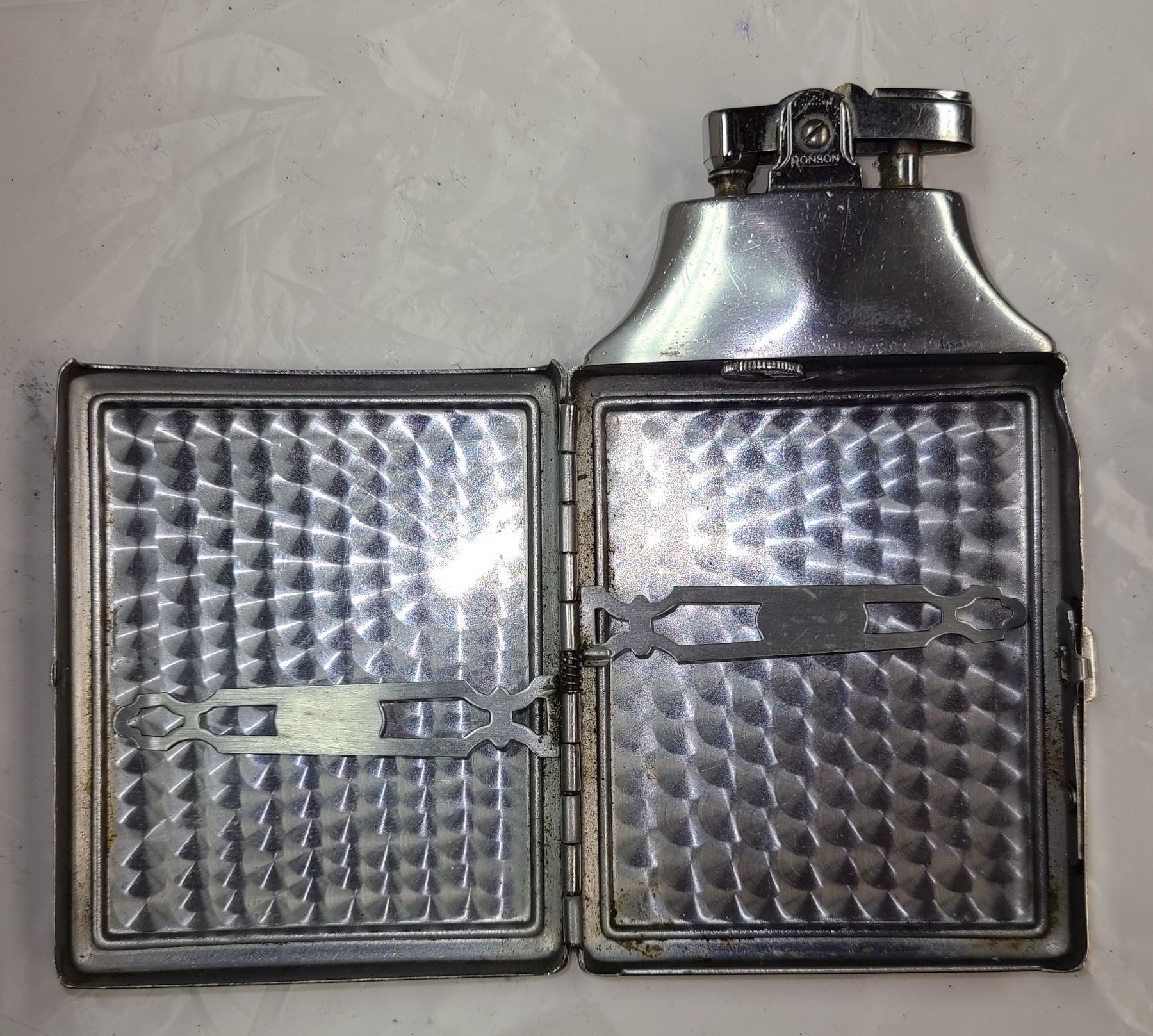 Ronson Mastercase Cigarette Case & Lighter Combo Stainless 1954