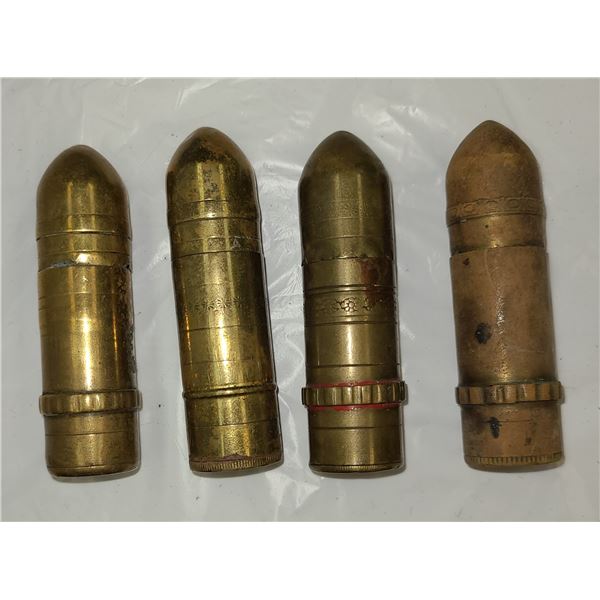 Vintage Bullet Shape Lighters in Brass Four Lighters various makers