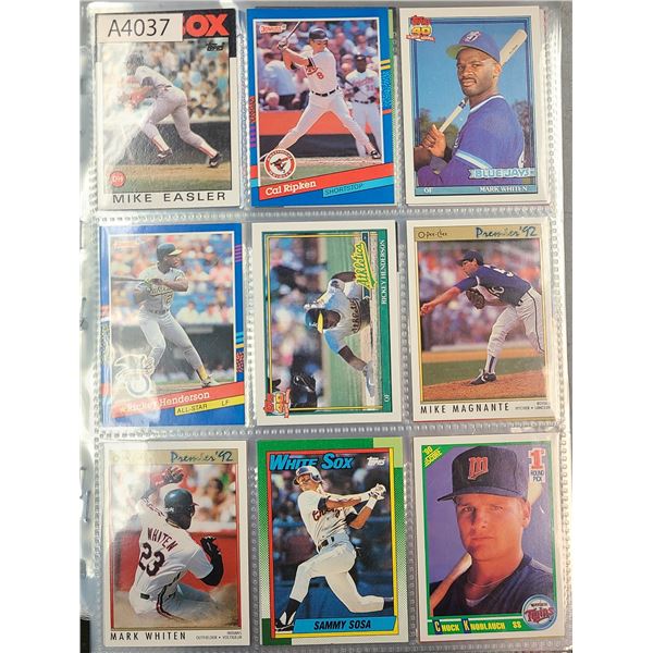 9 Sheets of Baseball Cards 1970's to 2000's Stars and Rookies