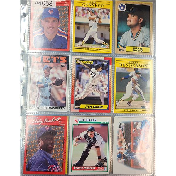 9 Sheets of Baseball Cards 1970's to 2000's Stars and Rookies