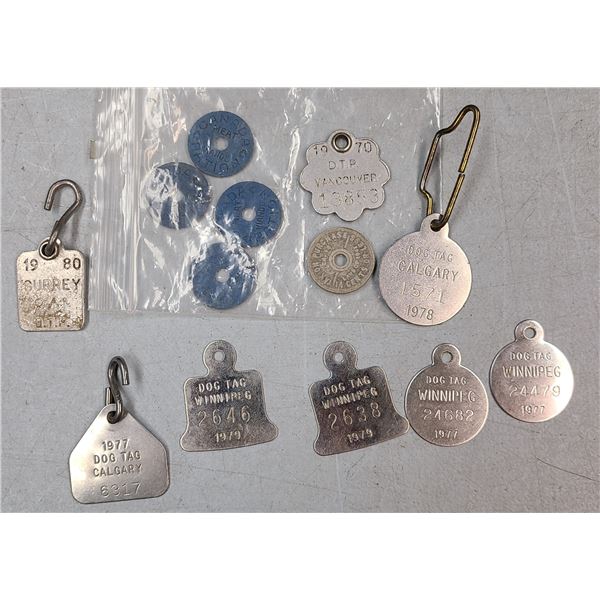 Vintage Dog Tags 8 Tags for real Dogs PLus some Tokens