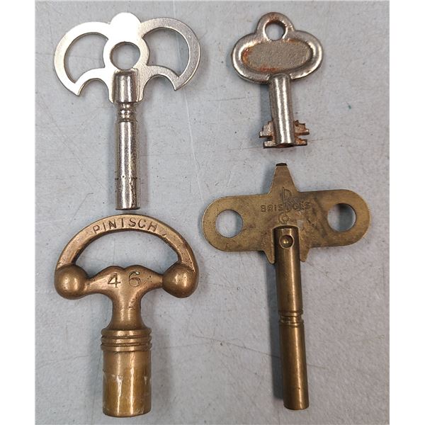 Vintage Clock Keys Four Keys all Differant Bristols & Pintsch