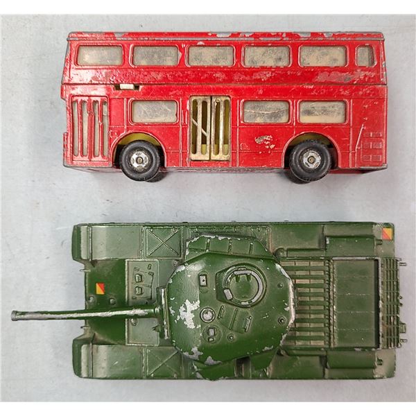 Dinkey Toy Centurion Tank & Matchbox Toy Double Decker Bus.