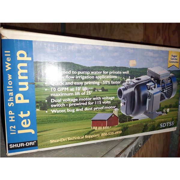 SHUR- DRI NEW 1/2 HP SHALLOW WELL JET PUMP $289.00