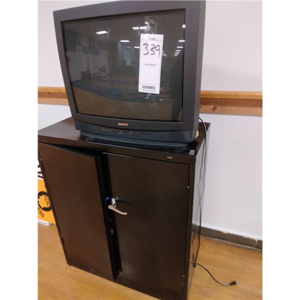 SANYO TV AND STORAGE CABINET