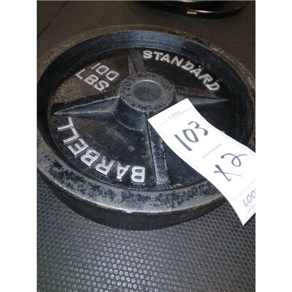 STANDARD 100 LB BARBELL PLATES COST 350.00 EA. NEW (X2)