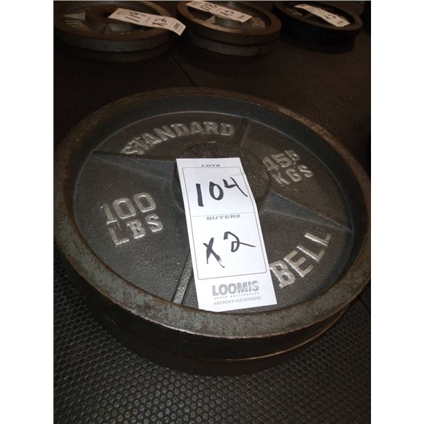 STANDARD 100 LB BARBELL PLATES COST 350.00 EA. NEW (X2)