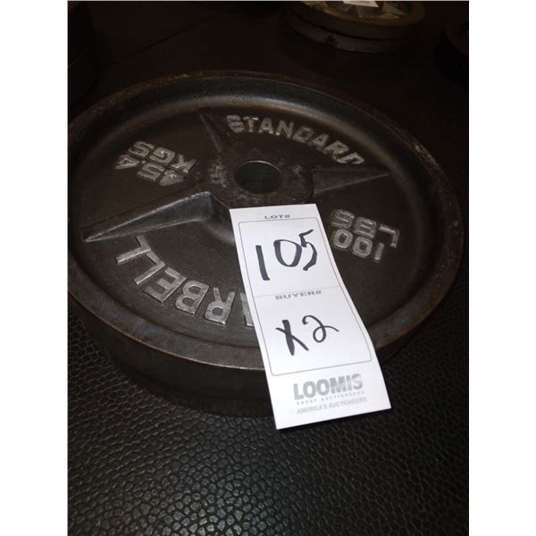 STANDARD 100 LB BARBELL PLATES COST 350.00 EA. NEW (X2)