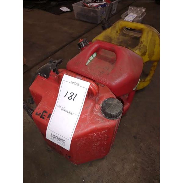 THREE 5 GALLON GAS/KEROSENE PLASTIC CANS