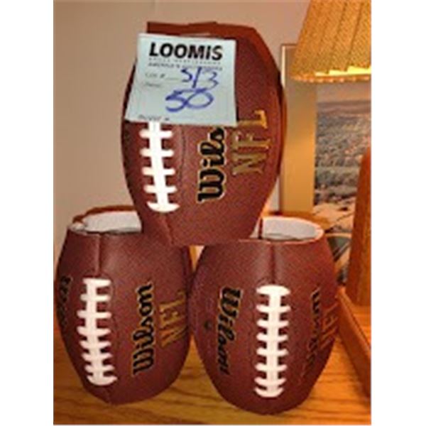 S/3 Leather NFL Footballs w Glass Holder Inserts