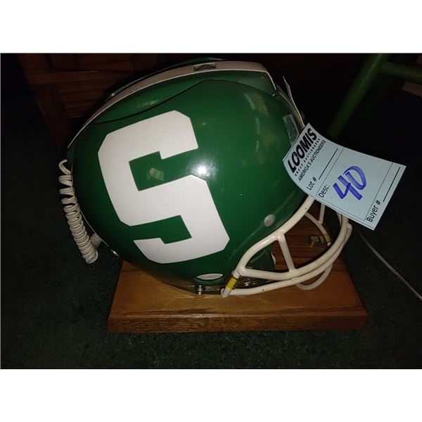 Vintage Michigan State Football Helmet Phone on Wood Base