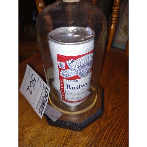 Vintage Break Glass Budweiser Beer Under Glass on Wood Base