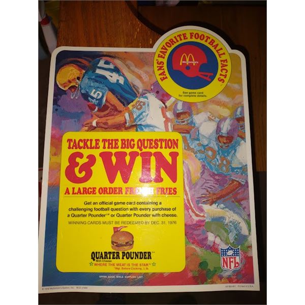 1970S VINTAGE McDONALDS FOOTBALL PROMO SIGN (RARE)