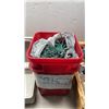 Image 8 : BASKET OF EXTENTION CORDS, SENTRY LOCK BOX, BUCKET OF LIGHTS AND MORE