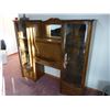 Image 1 : Double door curved front glass doors display unit with roll top secretary desk in centre , reproduct