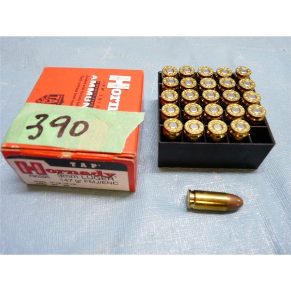 Hornady  , 9MM luger, 147 grain, FMJ, 25 cartridges