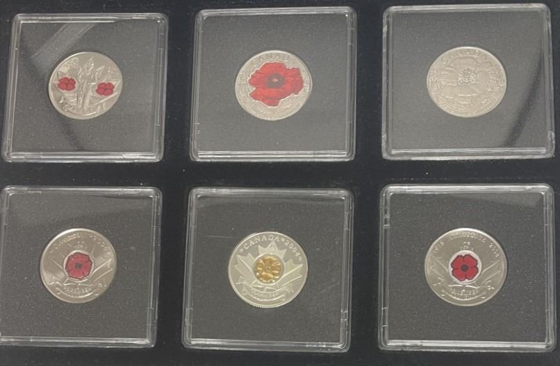 SIX Collectible Canadian Quarters, Uncirculated in Case