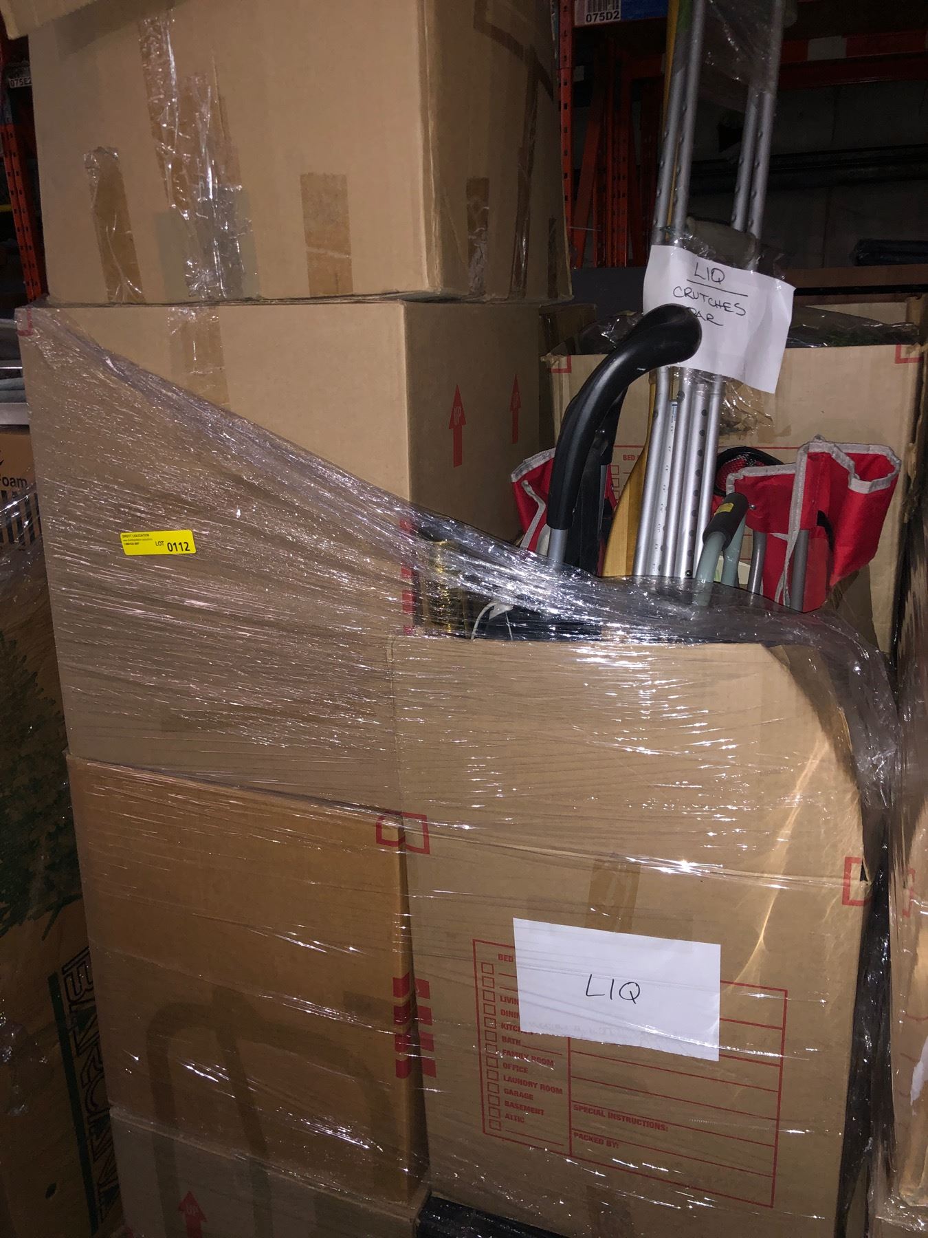 Pallet full of assorted secdec items includes Grocery carts/ straw