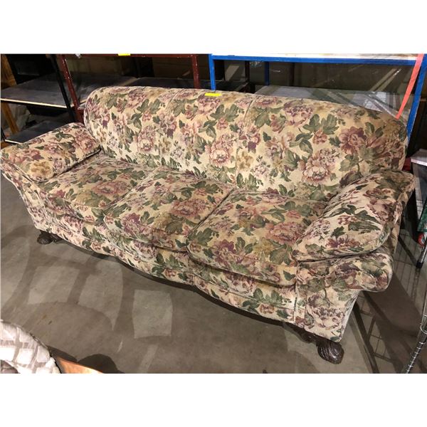 Vintage Floral Upholstered three seat sofa  (Approximately 7ft wide x 3in depth x 2 1/2in high)