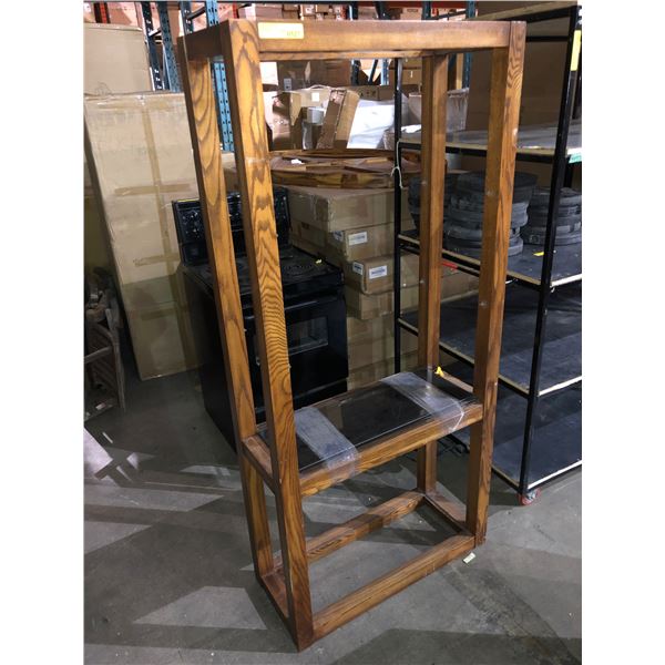 Wooden glass shelves display Shelf  (Approximately 33 1/2in wide x 14in depth x 6ft high)