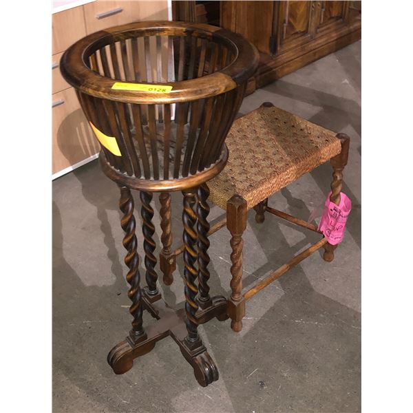 Antique barley twist plant stand and stool