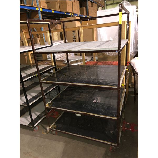 Four tier industrial rolling display shelf (Approximately 53in Wide x 3ft depth x 74in high)