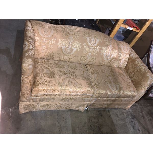 Vintage upholstered two seat sofa (Approximately 6ft Wide x 3ft depth x 3ft high)