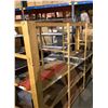 Image 1 : Four tier wooden rolling display shelf (Approximately 8ft Wide x 25 1/2in depth x 69 1/2in high)