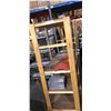 Image 2 : Four tier wooden rolling display shelf (Approximately 8ft Wide x 25 1/2in depth x 69 1/2in high)