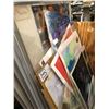 Image 2 : Wooden rolling cart filled w/ assorted paintings/ prints & photograph from set dec