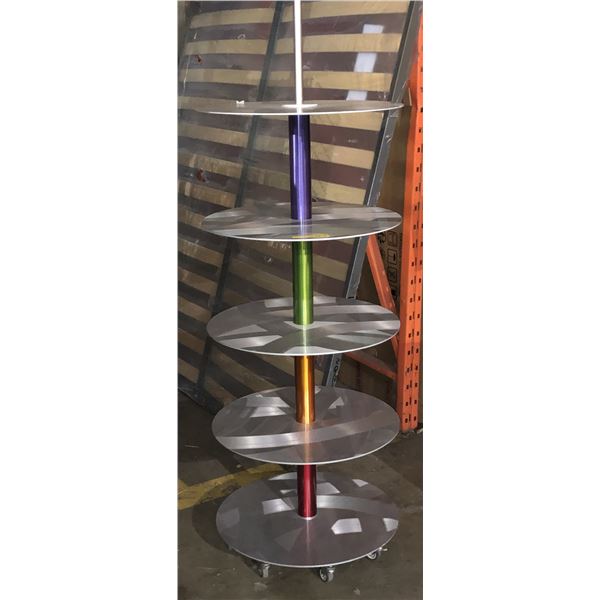 5 tier heavy-duty rolling display rack (approx. 6ft tall x 2ft wide)