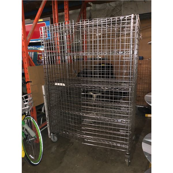 Uline 4 wheel rolling display cage shelving rack (approx. 50in wide x ...