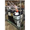 Image 1 : Large group of misc. items & 4 wheel rolling cart - includes heater/ side tables/ baskets/ golf bags