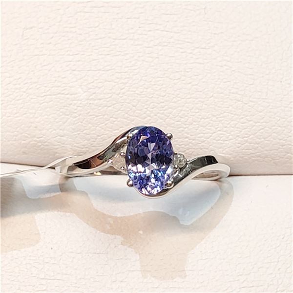 $1410 10K  Natural Tanzanite (0.95ct) 2 Diamonds (.02Ct,I1-I3,F-G) Ring